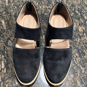 Adam Tucker Women's Black Flats with Gold Zipper